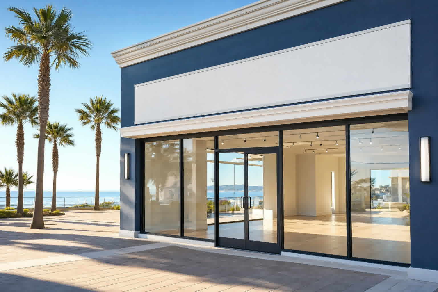 Espacio comercial disponible en una plaza costera moderna